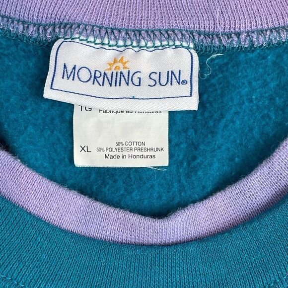 Vintage Morning Sun Womens Teal and Purple Leaf Pattern Sweater Size XL - Picture 6 of 6